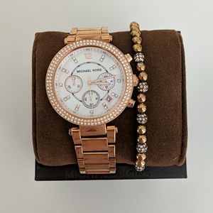 Michael Kors Rose Gold Watch and Bracelet Set